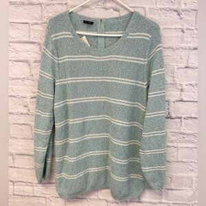 New Talbots pullover tunic sweater womens 2X stripe blue back zip round neck